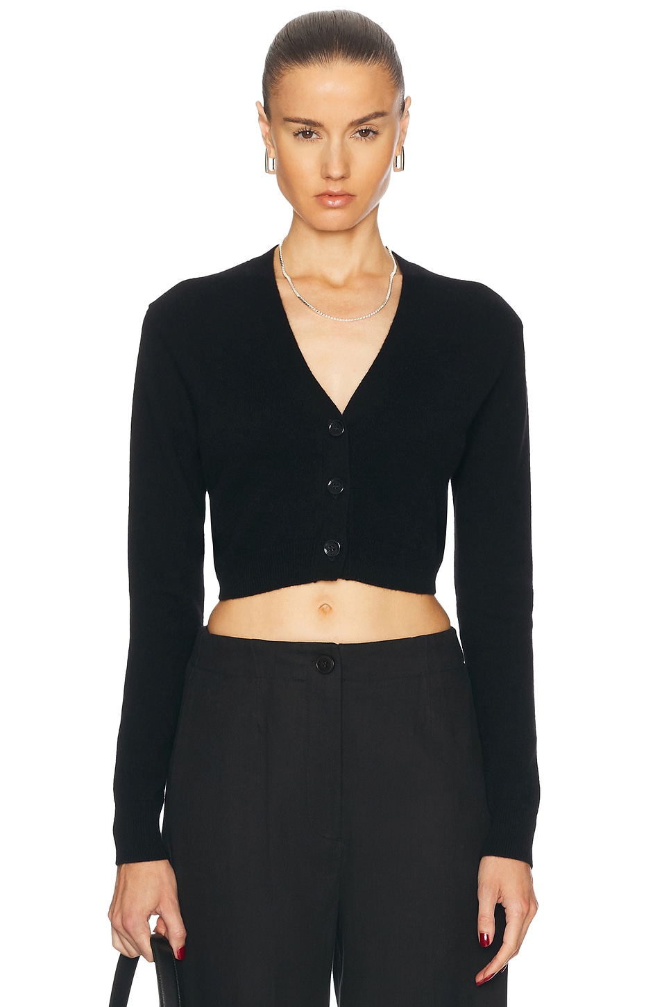 Shop Enza Costa Cashmere Cropped V-neck Cardigan In Black