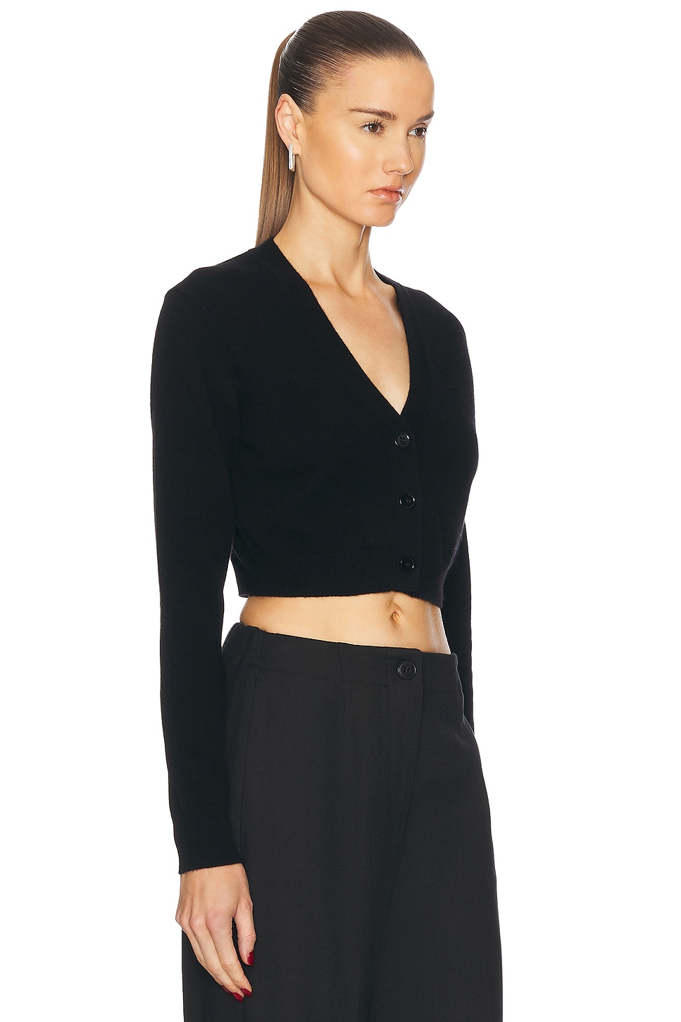 Shop Enza Costa Cashmere Cropped V-neck Cardigan In Black