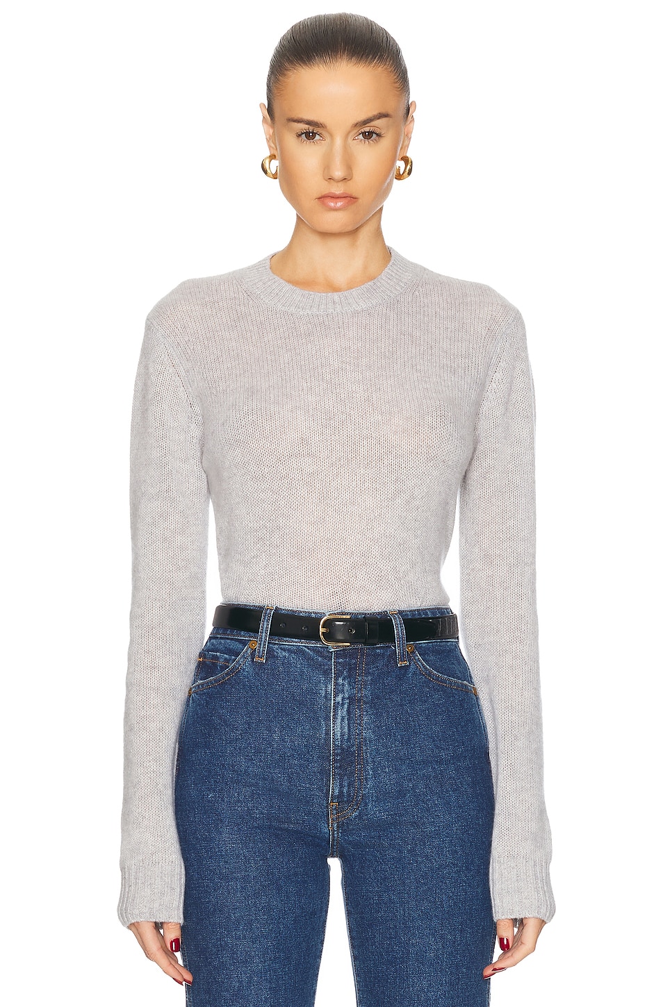 Image 1 of Enza Costa Cashmere Easy Longsleeve Crewneck Sweater in Heather Grey