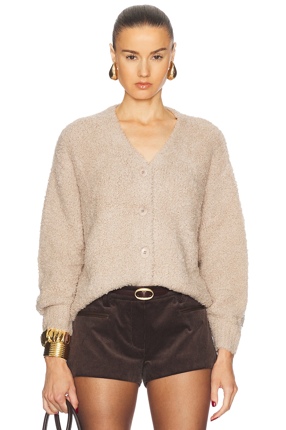 Image 1 of Enza Costa Wool Feather Boxy Cardigan in Stone