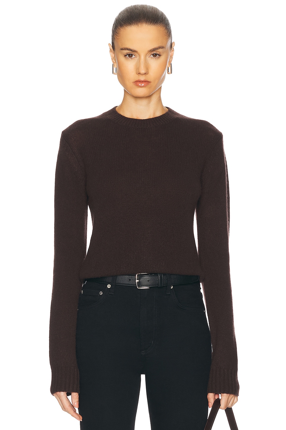 Cashmere Easy Long Sleeve Crewneck Sweater in Chocolate