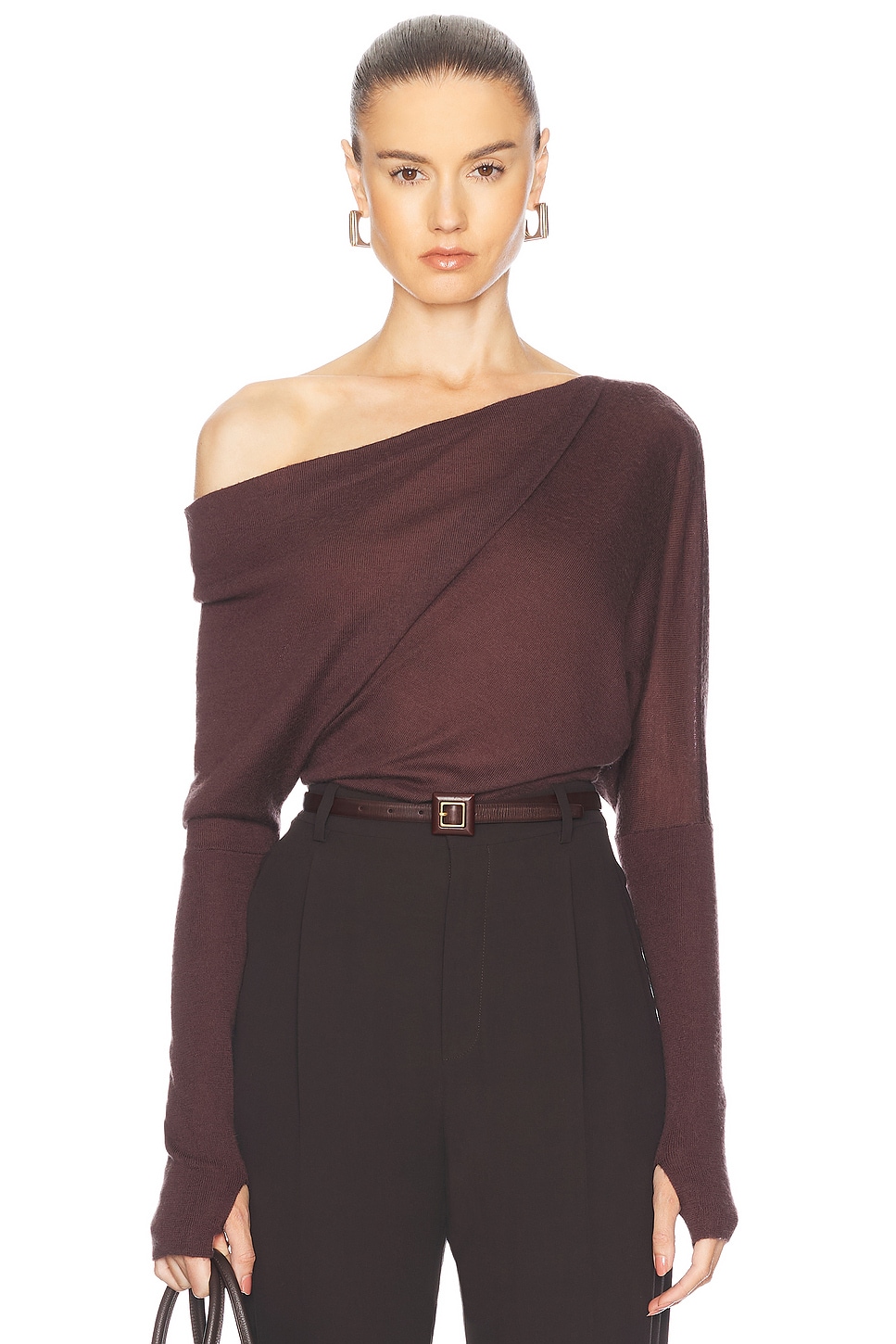 Tissue Cashmere Slouch Sweater in Brown