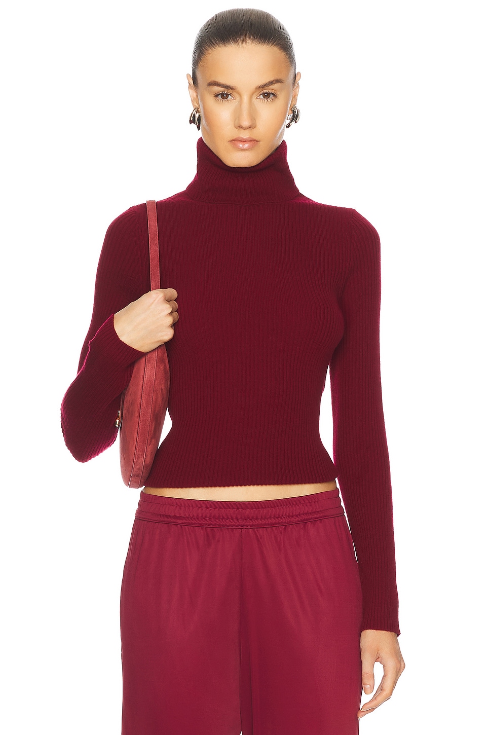 Rib Turtleneck Sweater in Burgundy