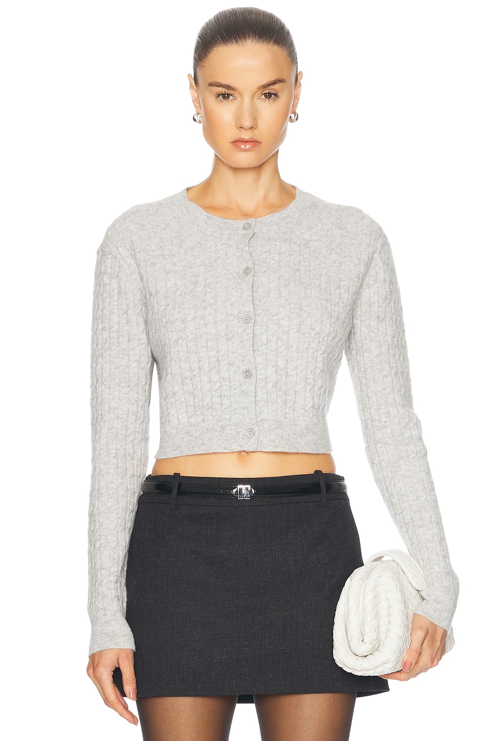 Powder Cashmere Cable Knit Cardigan in Grey