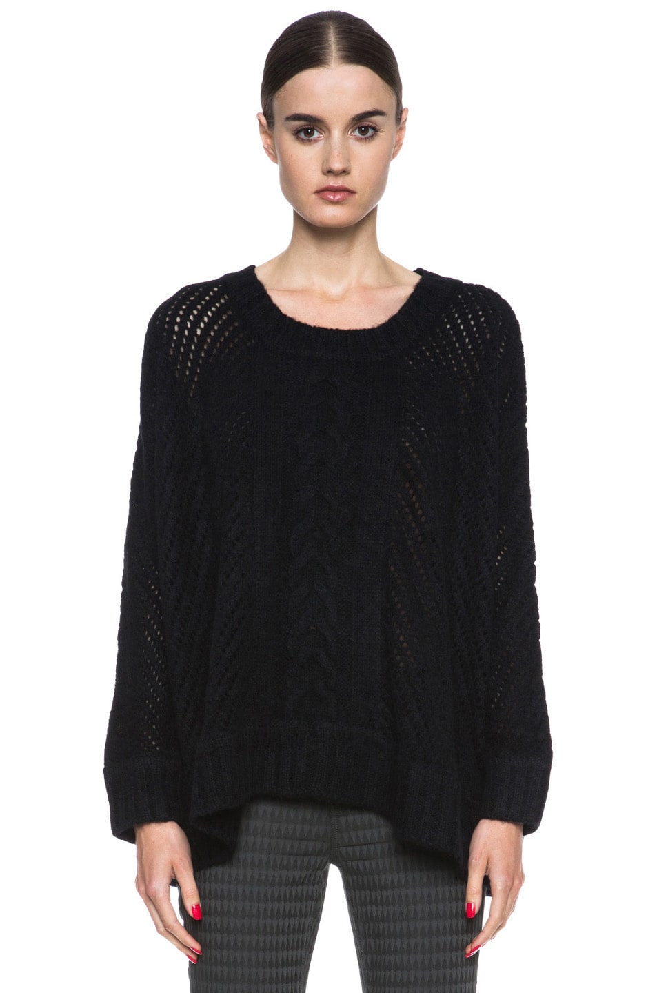 Image 1 of Enza Costa Oversize Basketweave Wool-Blend Sweater in Black