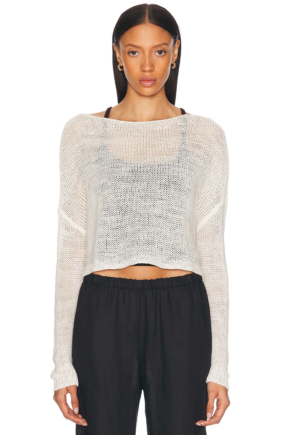 Enza Costa Linen Open Knit Bateau Sweater