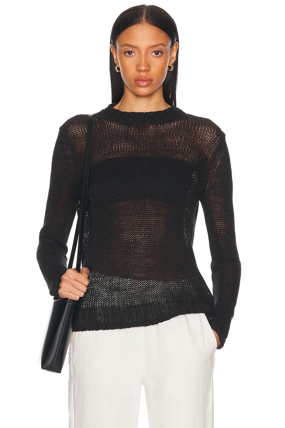 Enza Costa Linen Open Knit Crew Sweater