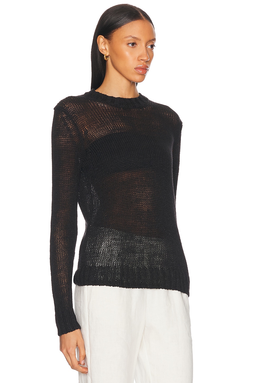 Shop Enza Costa Linen Open Knit Crew Sweater