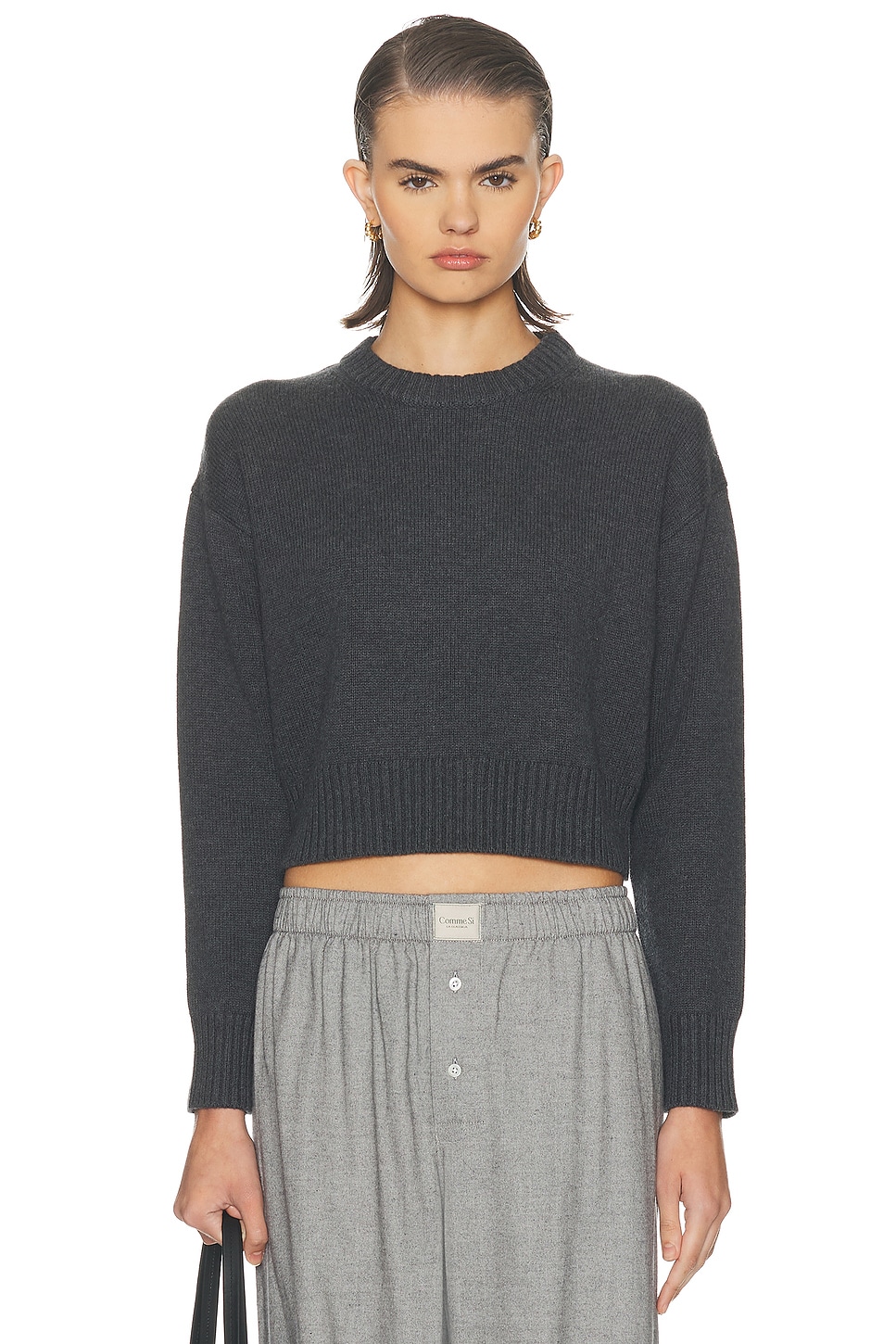 Image 1 of Enza Costa Chunky Cotton Cashmere Sweater in Charcoal