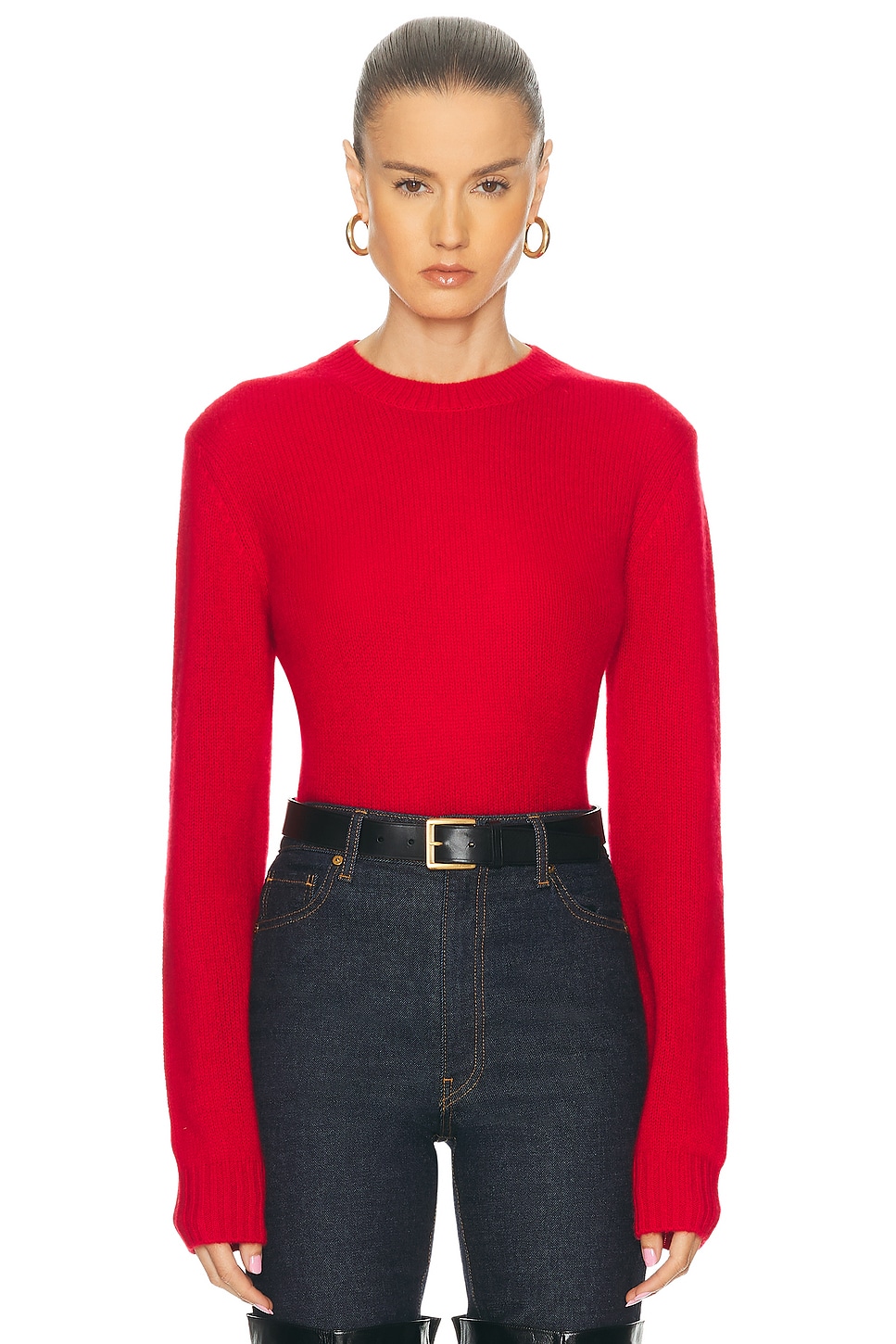 Enza Costa Cashmere Easy Long Sleeve Crewneck Sweater In Red