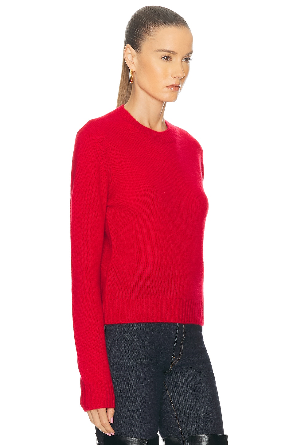 Enza Costa Cashmere Easy Long Sleeve Crewneck Sweater In Red