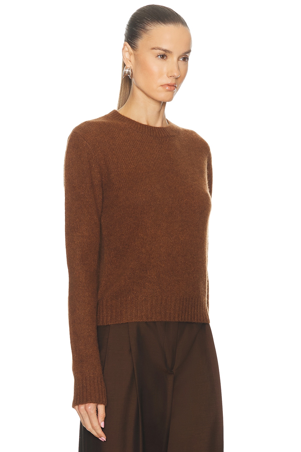 Enza Costa Cashmere Easy Long Sleeve Crewneck Sweater In Brown