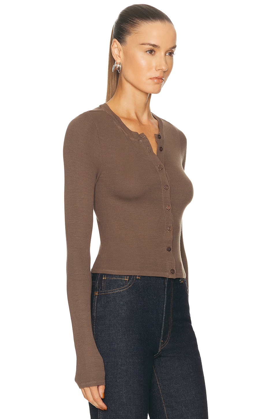 Enza Costa Silk Rib Essential Cardigan In Brown