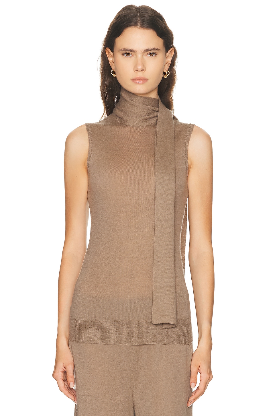 Enza Costa Tissue Cashmere Sleeveless Scarf Sweater In Brown