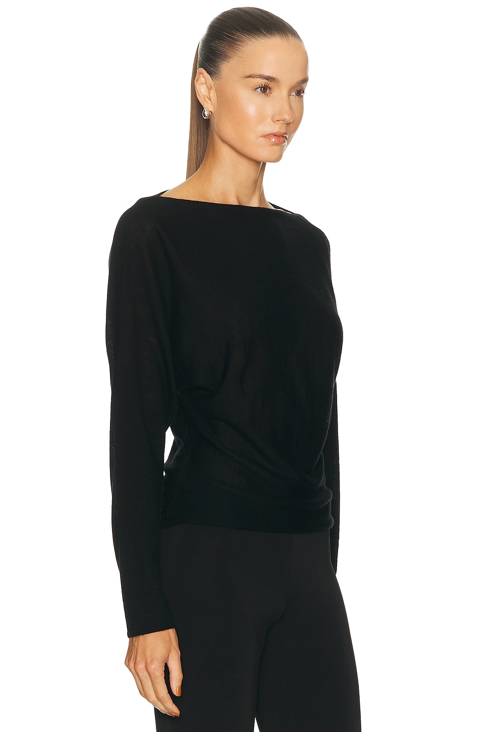 Enza Costa Tissue Cashmere Dolman Sweater In Black