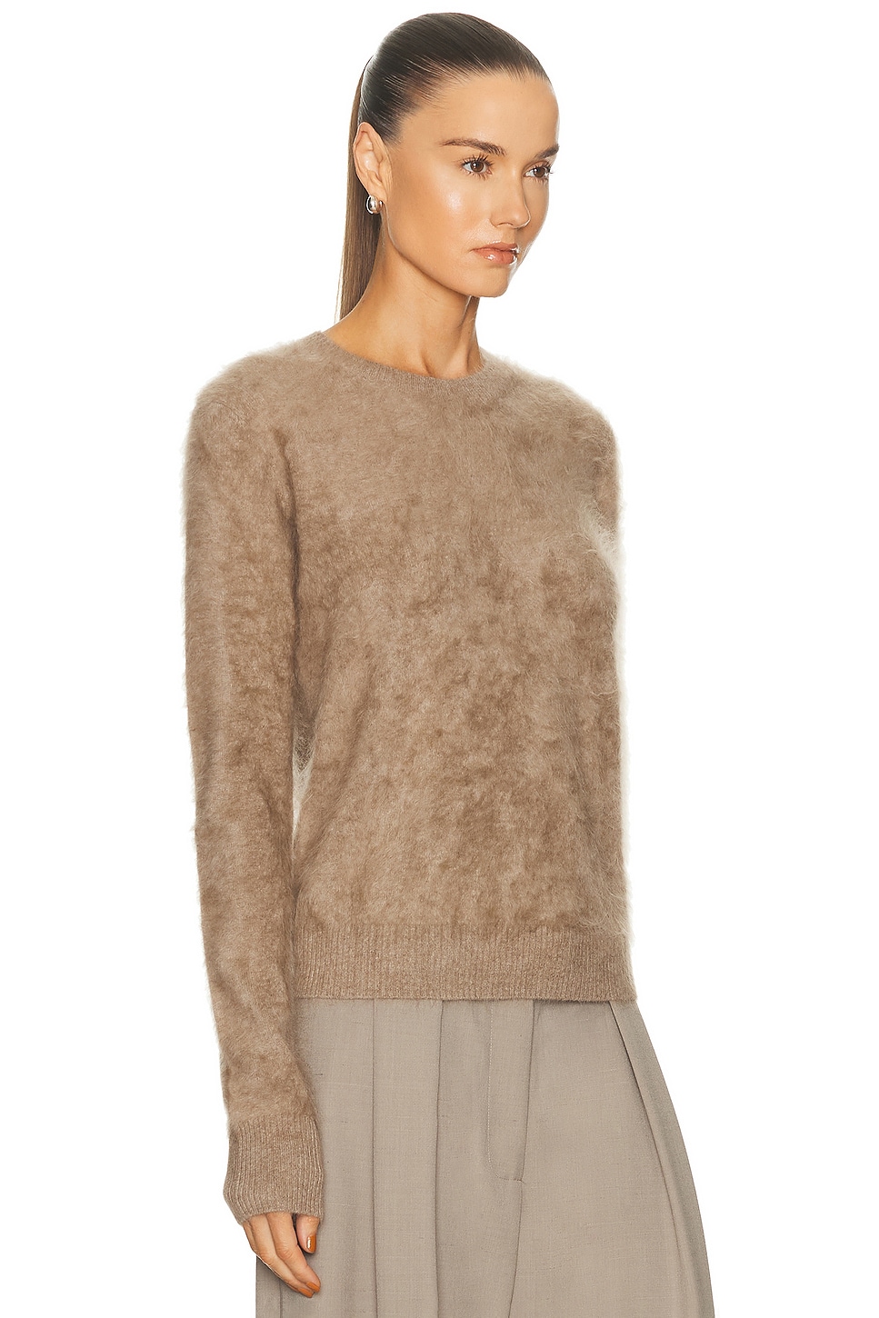 Enza Costa Longhair Cashmere Easy Crewneck Sweater In Brown
