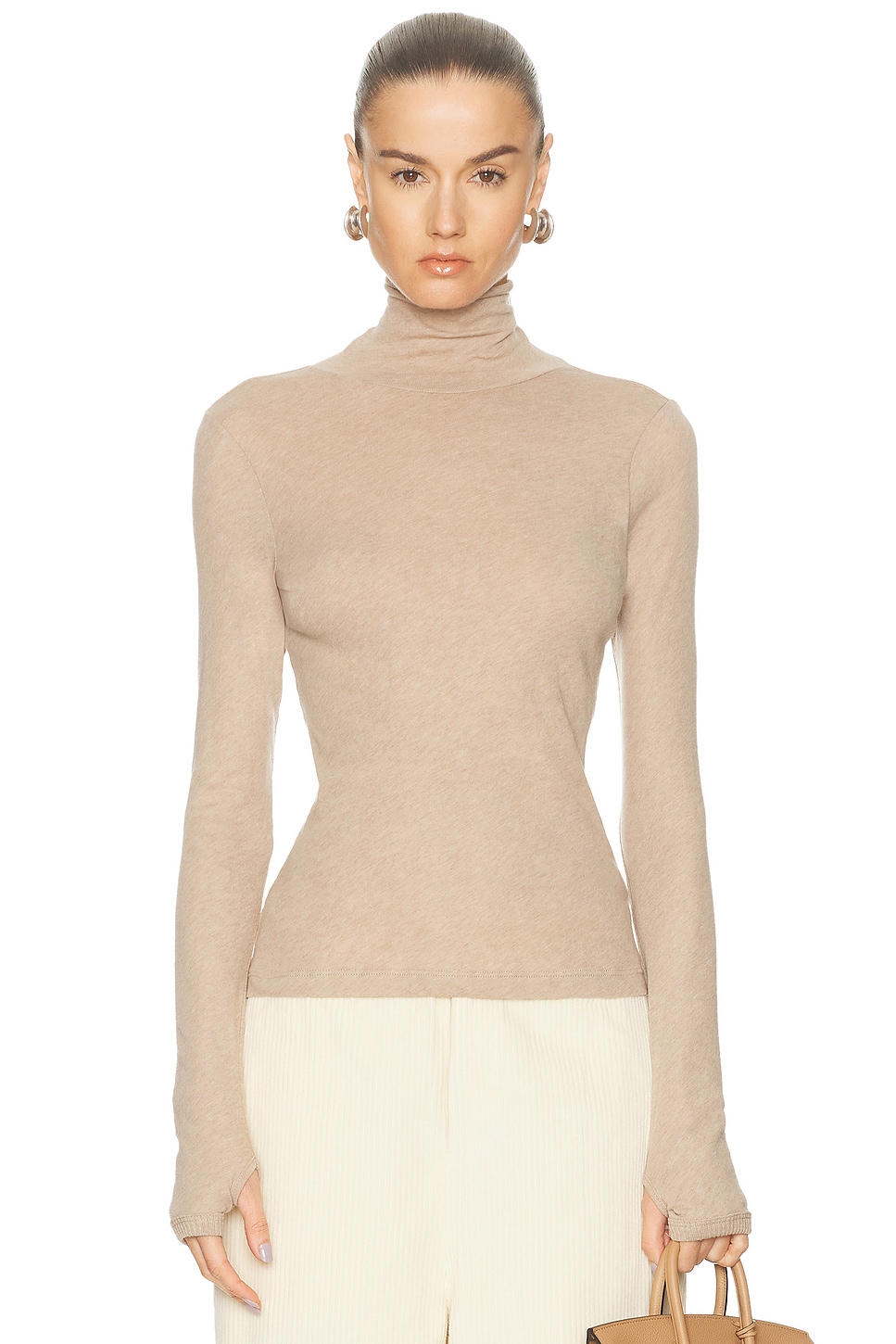 Image 1 of Enza Costa Cashmere Jersey New Classic Turtleneck Sweater in Khaki
