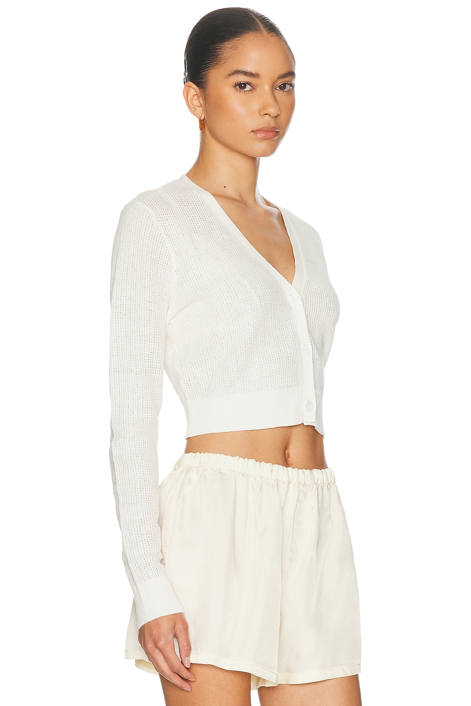 Enza Costa Linen Open Knit Cropped V Neck Cardigan thumbnail