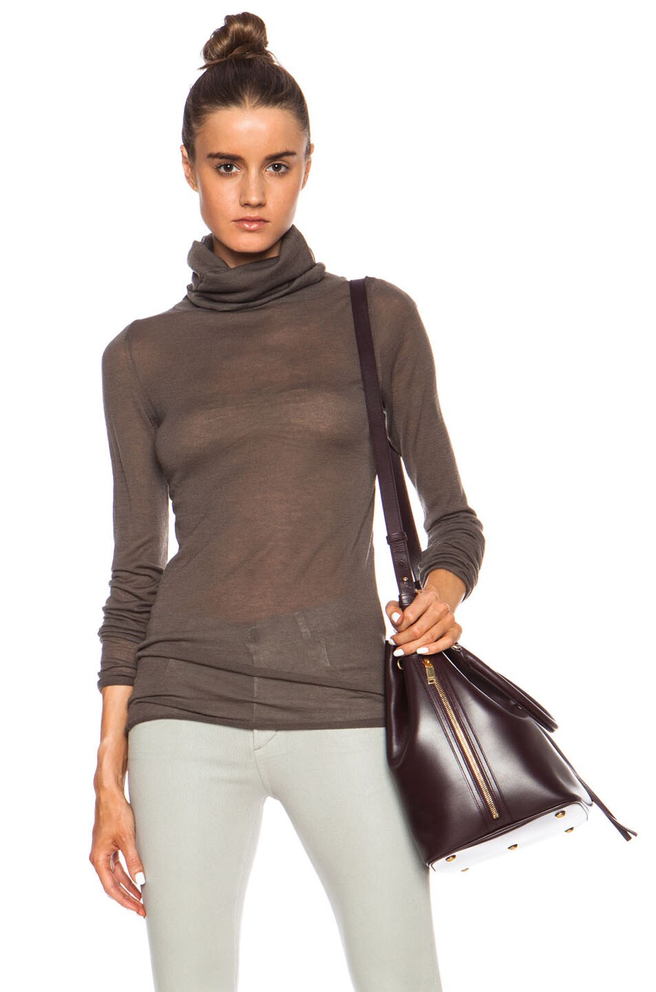 Image 1 of Enza Costa Cashmere Turtleneck Sweater in Major Brown