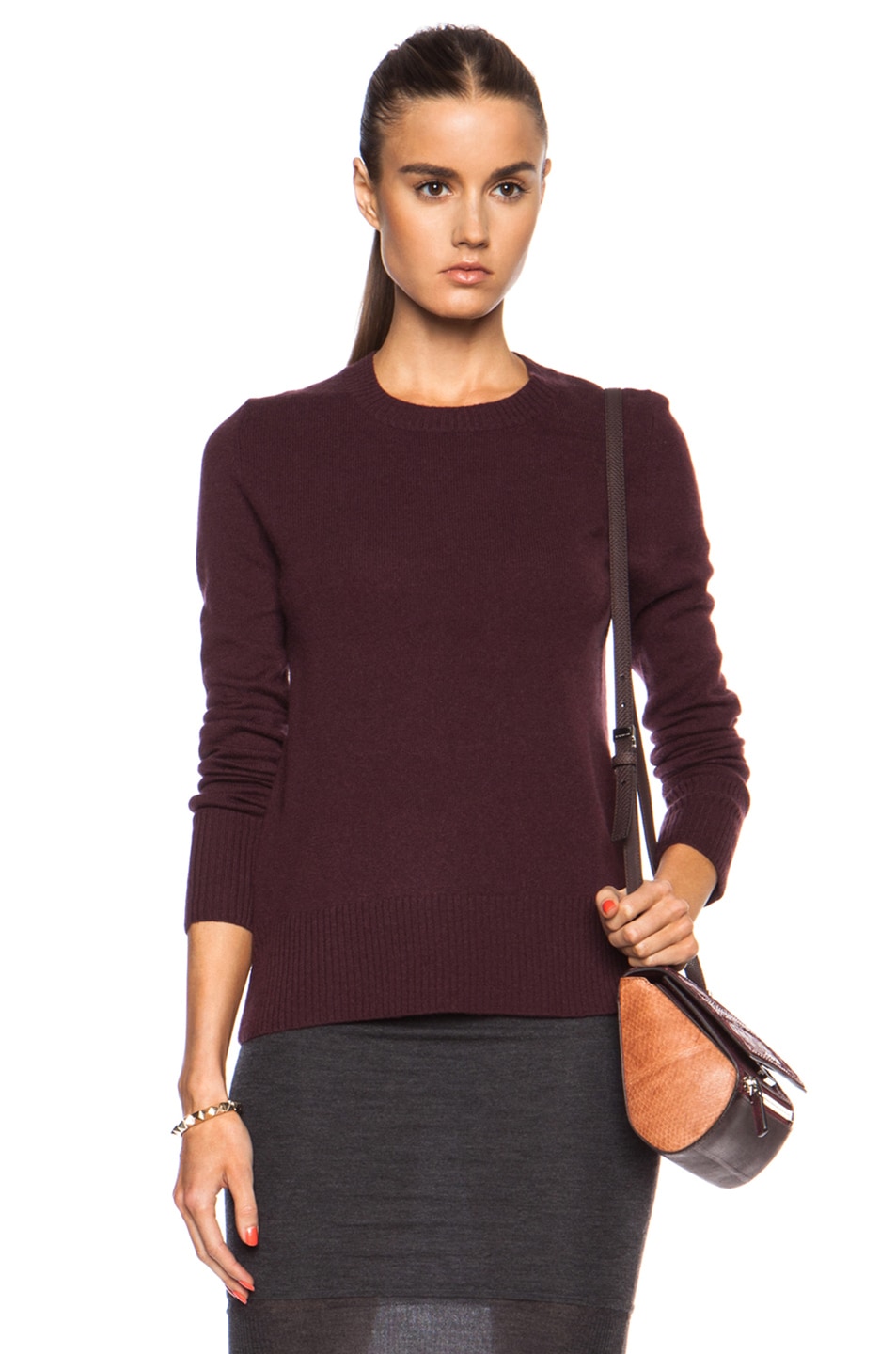 Image 1 of Enza Costa Cashmere Slim Crew Cashmere Sweater in Oxblood