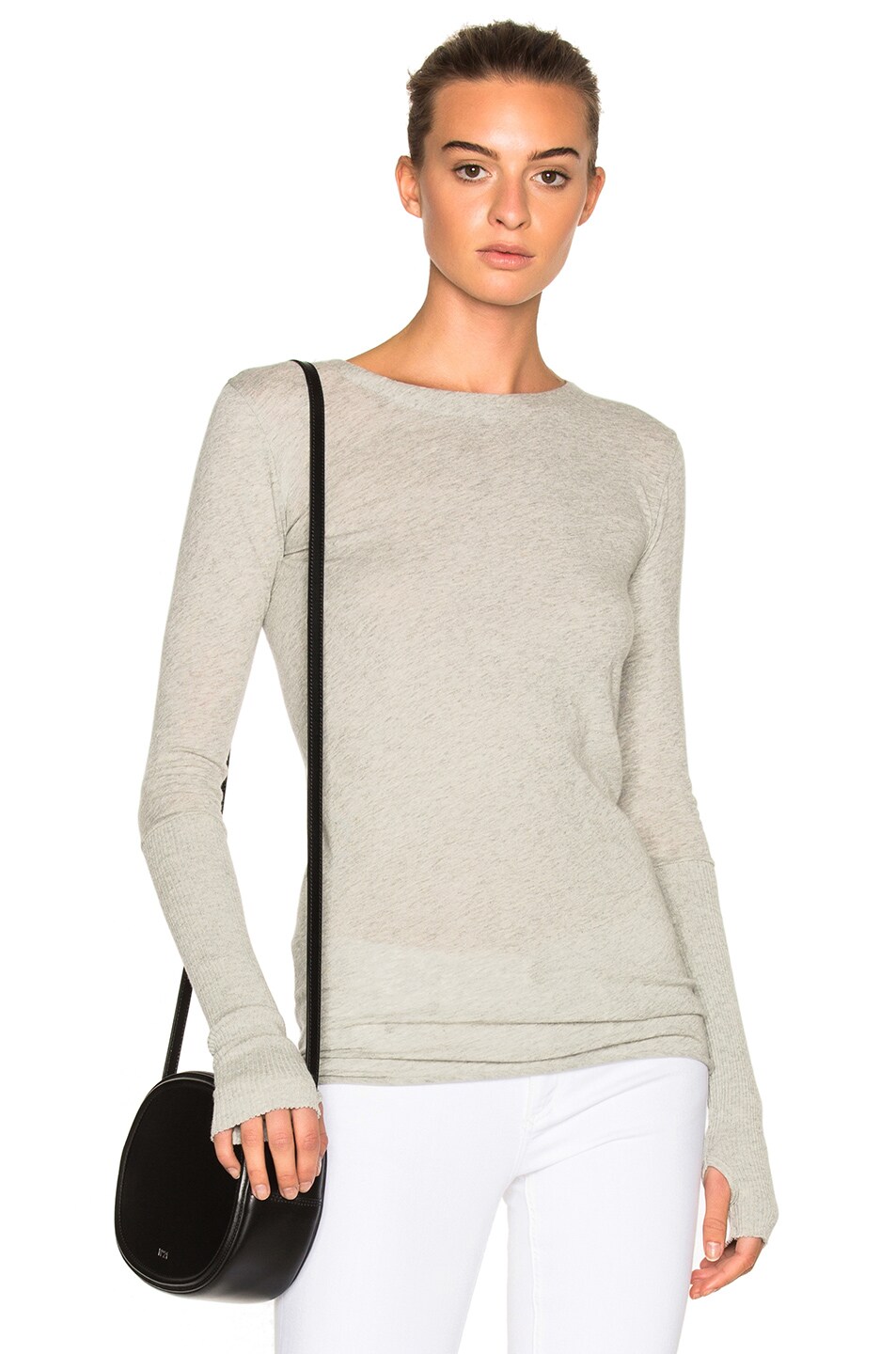 Image 1 of Enza Costa Cashmere Cuffed Crew Sweater in Heather Grey