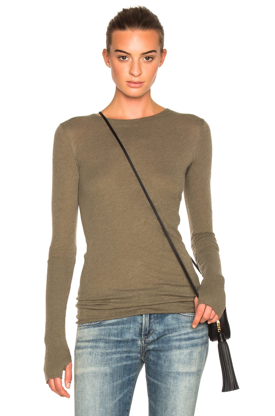 Image 1 of Enza Costa Cashmere Cuffed Crew Sweater in Pebble