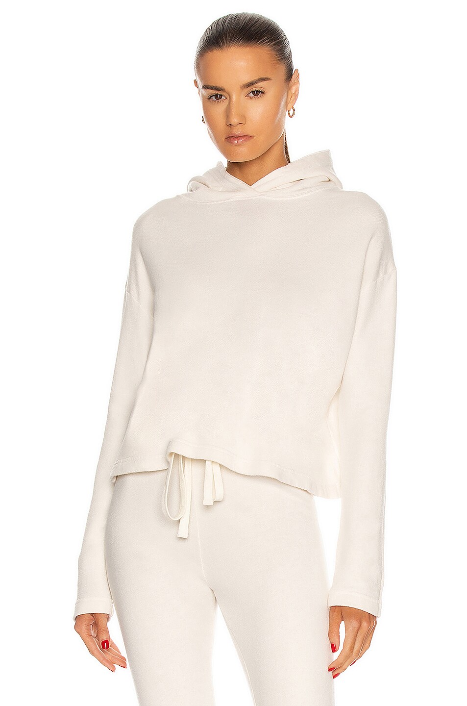 Image 1 of Enza Costa French Terry Cropped Hoodie in Unbleached