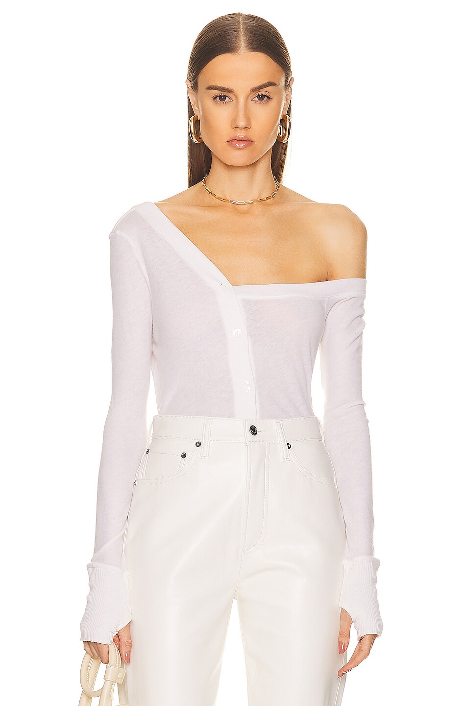 Image 1 of Enza Costa Cashmere Exposed Shoulder Cardigan in White