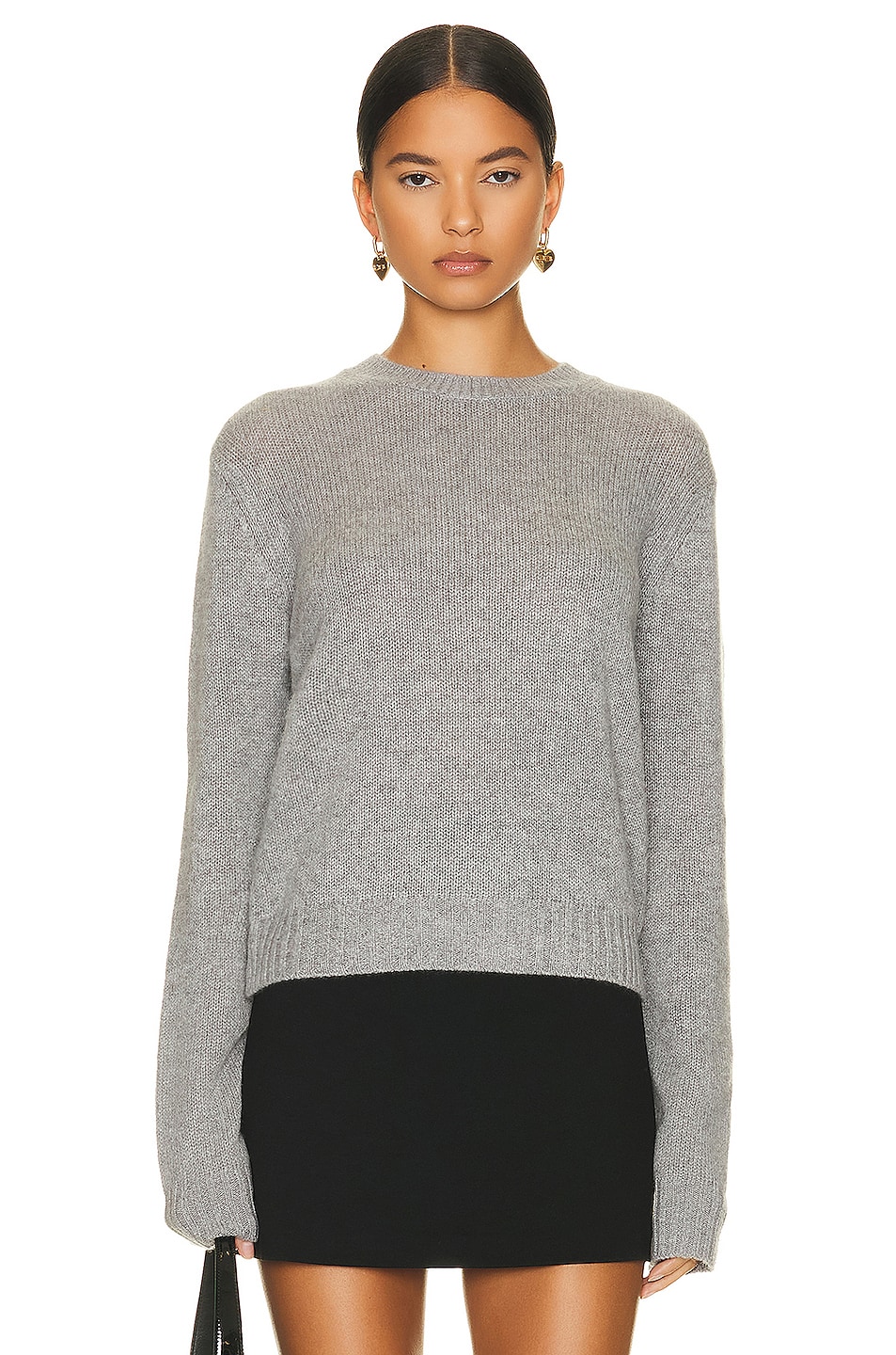 Image 1 of Enza Costa Long Sleeve Cashmere Crew Neck Sweater in Heather Grey