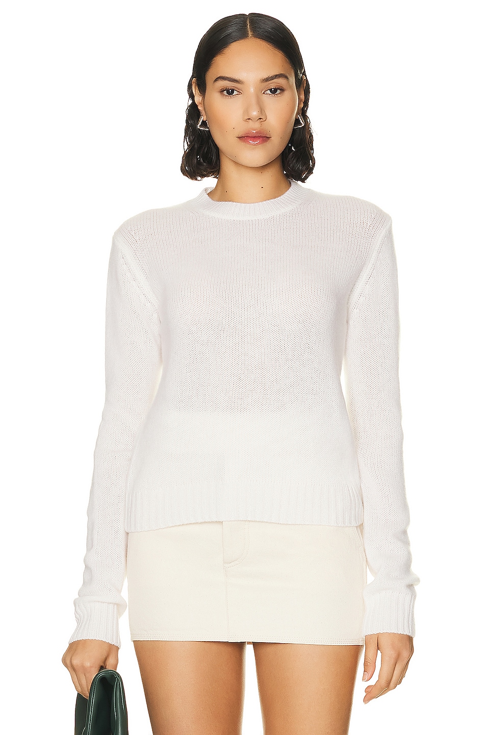 Image 1 of Enza Costa Long Sleeve Cashmere Crew Neck Sweater in Chalk