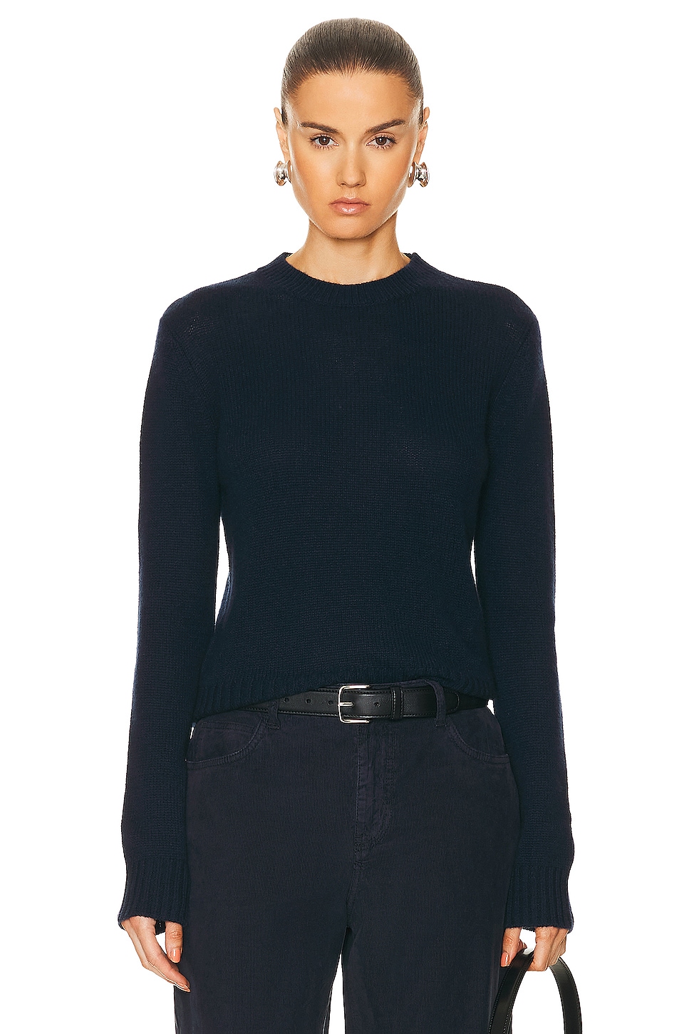 Image 1 of Enza Costa Pure Cashmere Crew Sweater in Navy