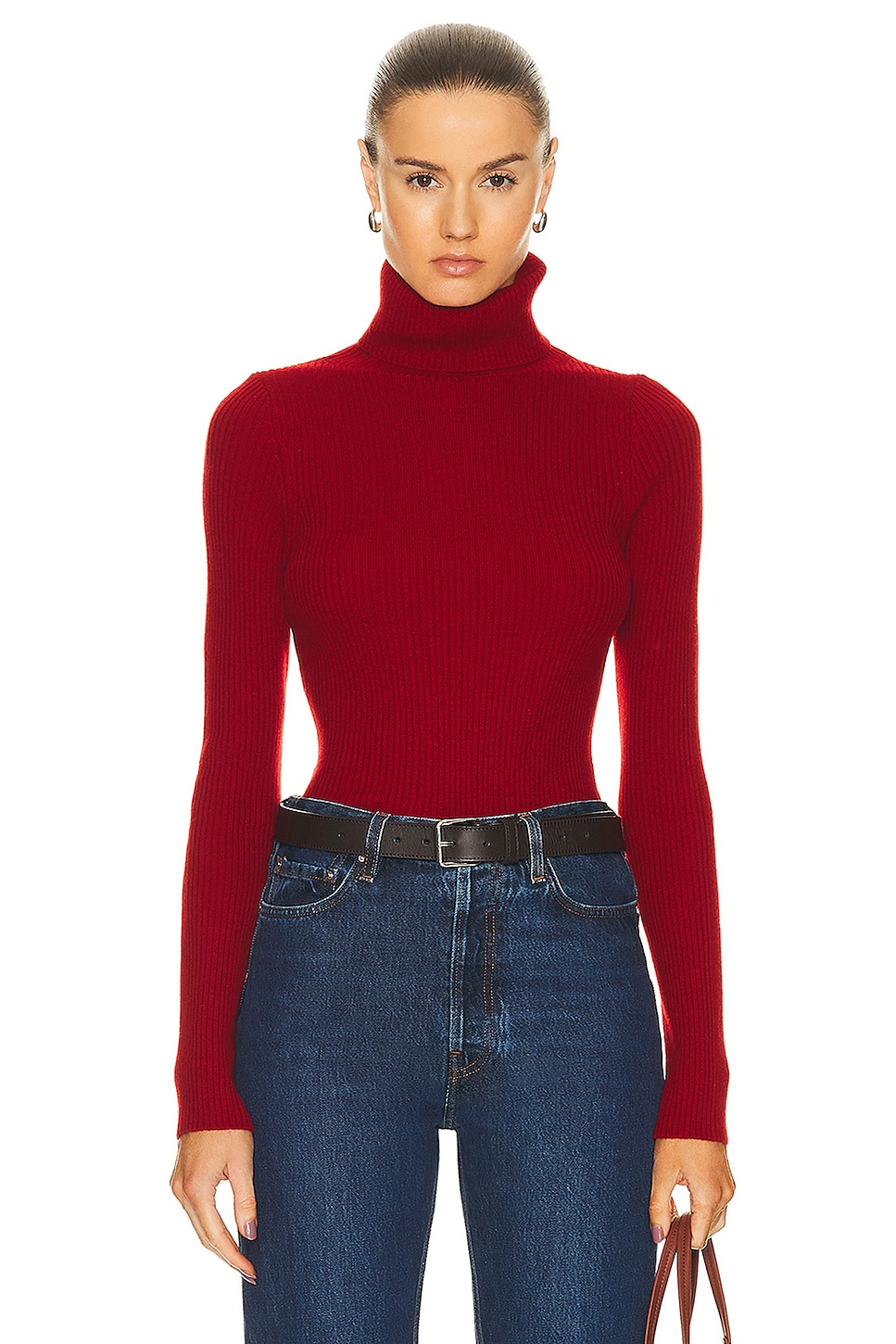 Image 1 of Enza Costa Rib Turtleneck Sweater in Red