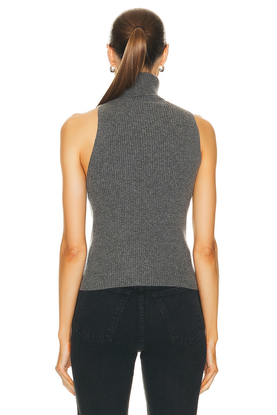 Image 3 of Enza Costa Rib Sleeveless Turtleneck Sweater in Heather Grey