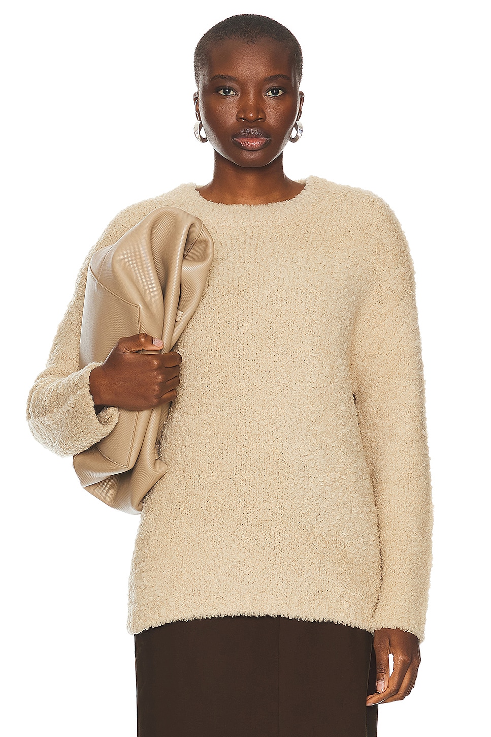 Image 1 of Enza Costa Oversized Long Sleeve Crew Sweater in Clay