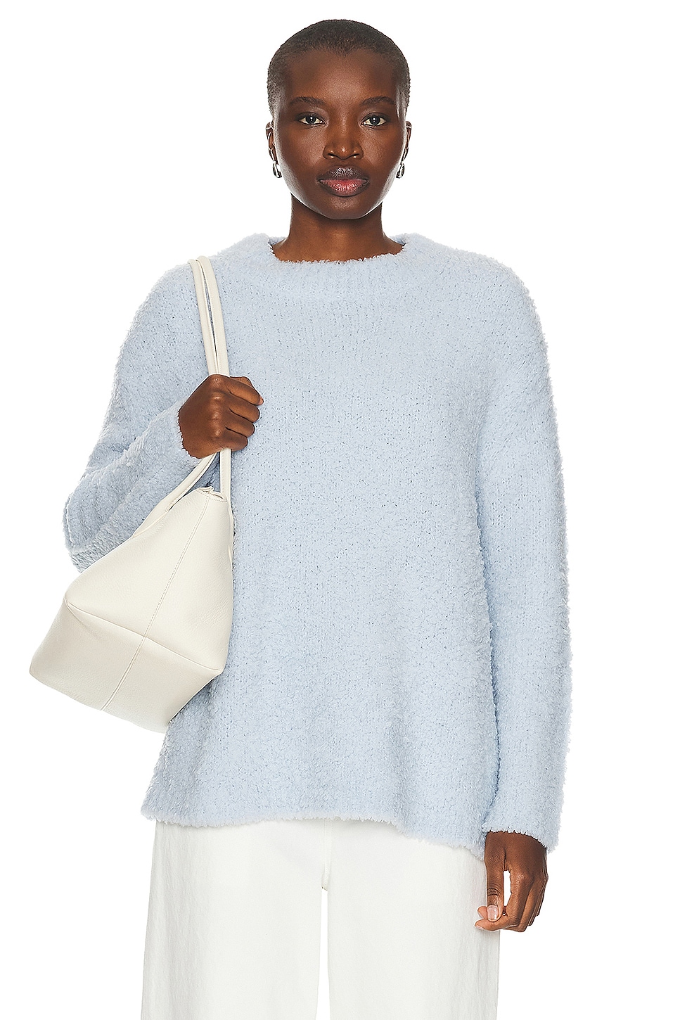 Image 1 of Enza Costa Oversized Long Sleeve Crew Sweater in Powder Blue