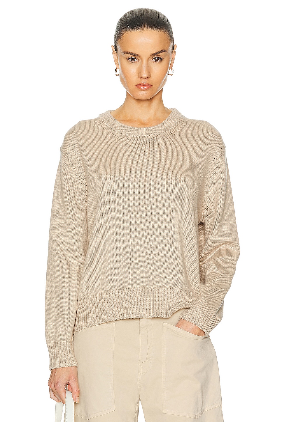 Image 1 of Enza Costa Chunky Cotton Long Sleeve Crew Sweater in Sand