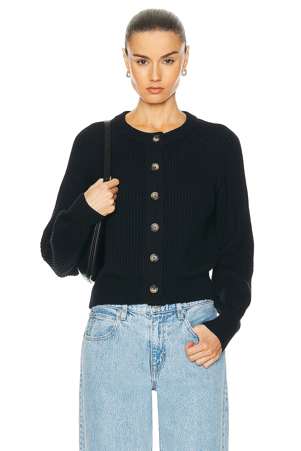 Image 1 of Enza Costa Chunky Cotton Cardigan in Black