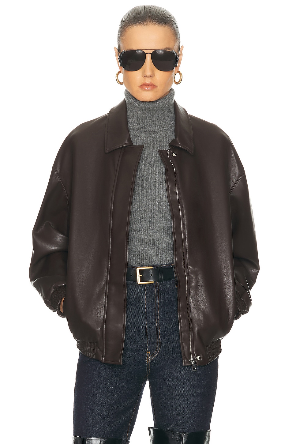 Image 1 of Enza Costa Leather Jacket in Dark Brown