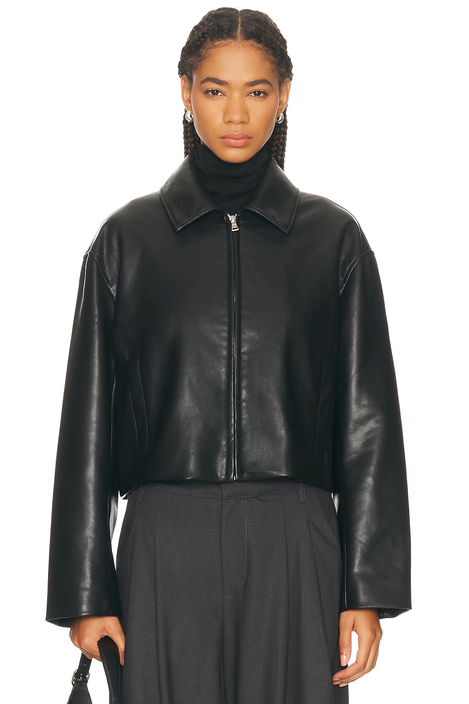 Image 1 of Enza Costa Leather Minimal Jacket in Black