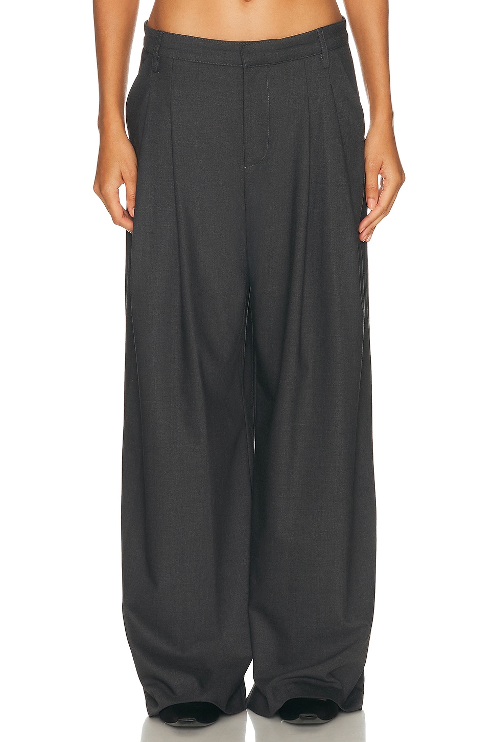 Image 1 of Enza Costa Easy Pleated Wide Leg Pant in Charcoal