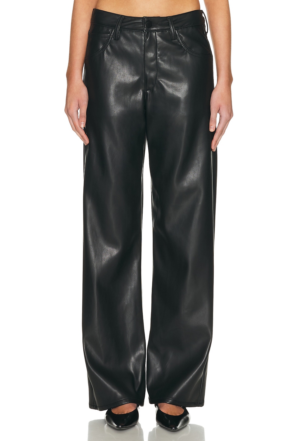 Image 1 of Enza Costa Leather Straight Leg Pant in Black