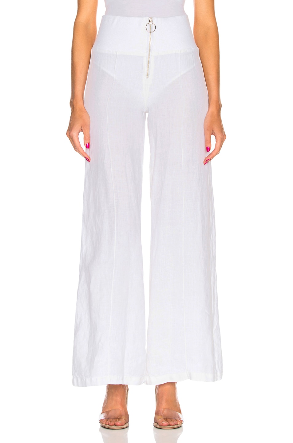 Image 1 of Enza Costa Linen Zip Pintuck Wide Leg Pants in White