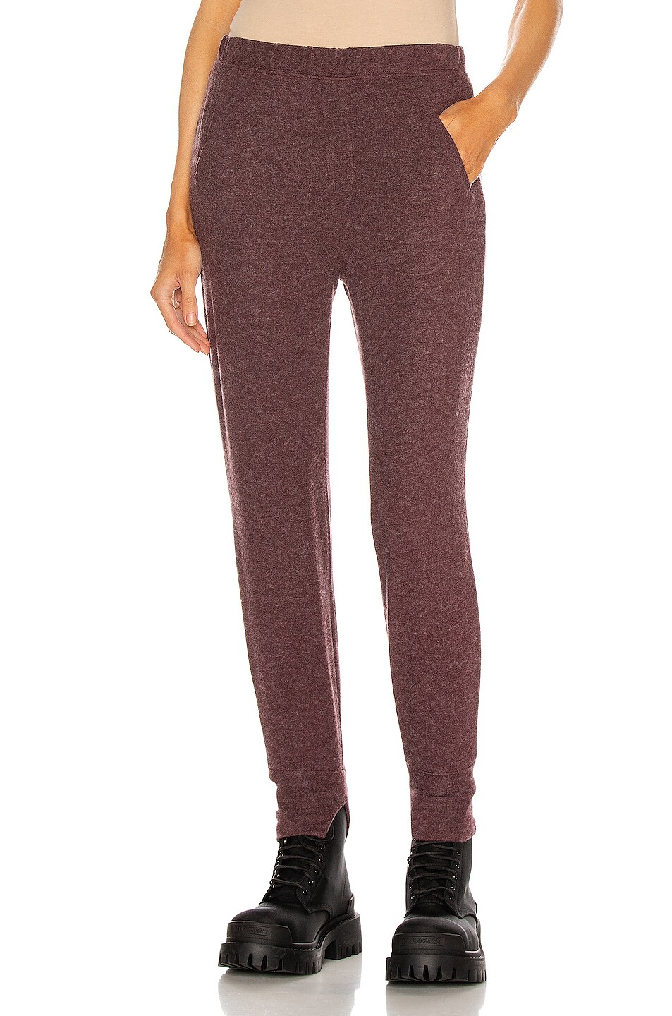 Image 1 of Enza Costa Peached Jersey Split Cuff Jogger in Bordeaux
