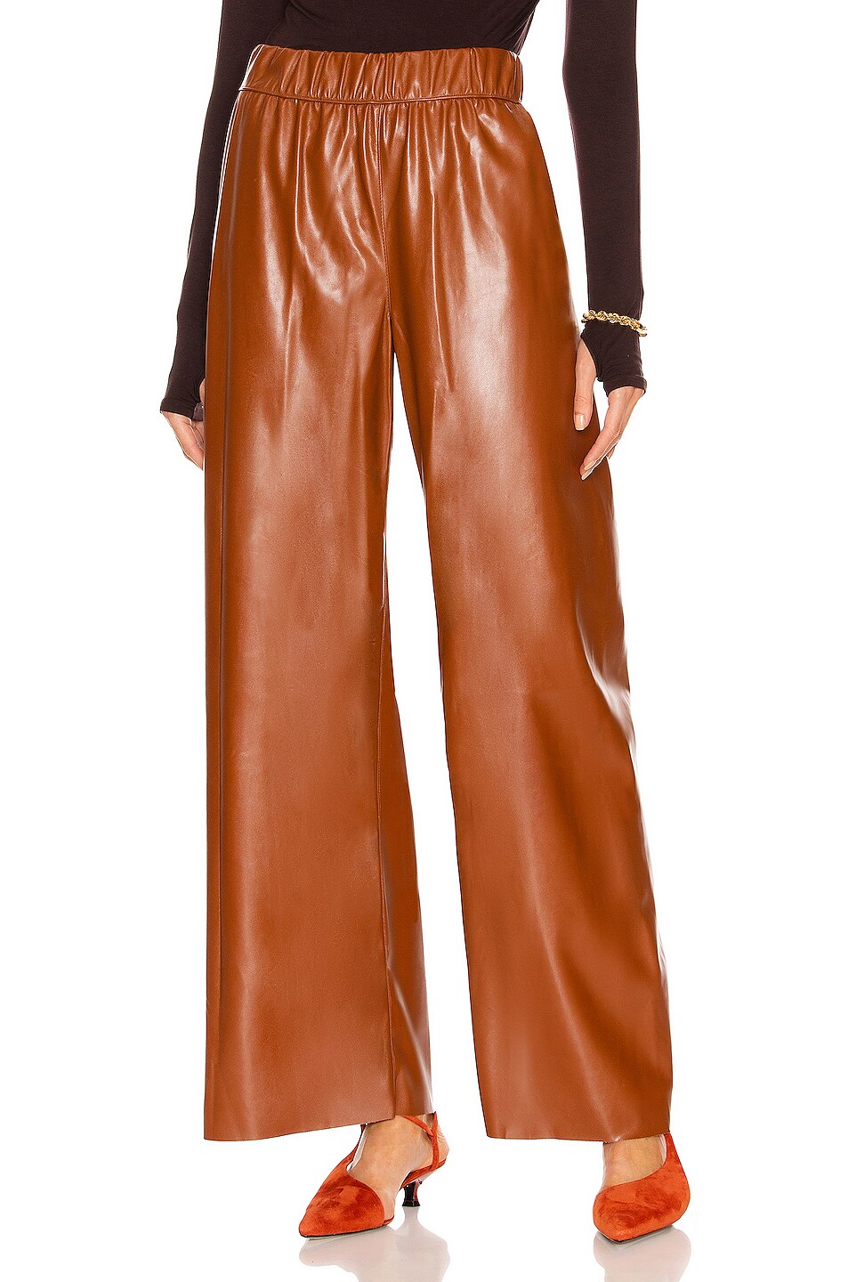 Image 1 of Enza Costa Vegan Leather High Waist Pant in Cognac