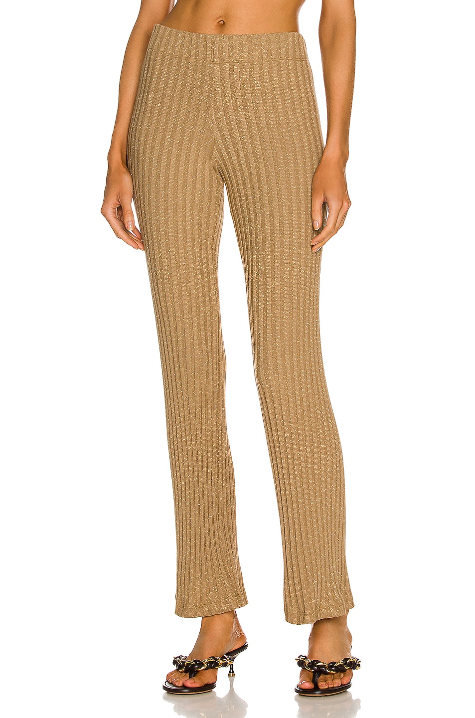 Image 1 of Enza Costa Lurex Sweater Rib Pant in Sand & Gold
