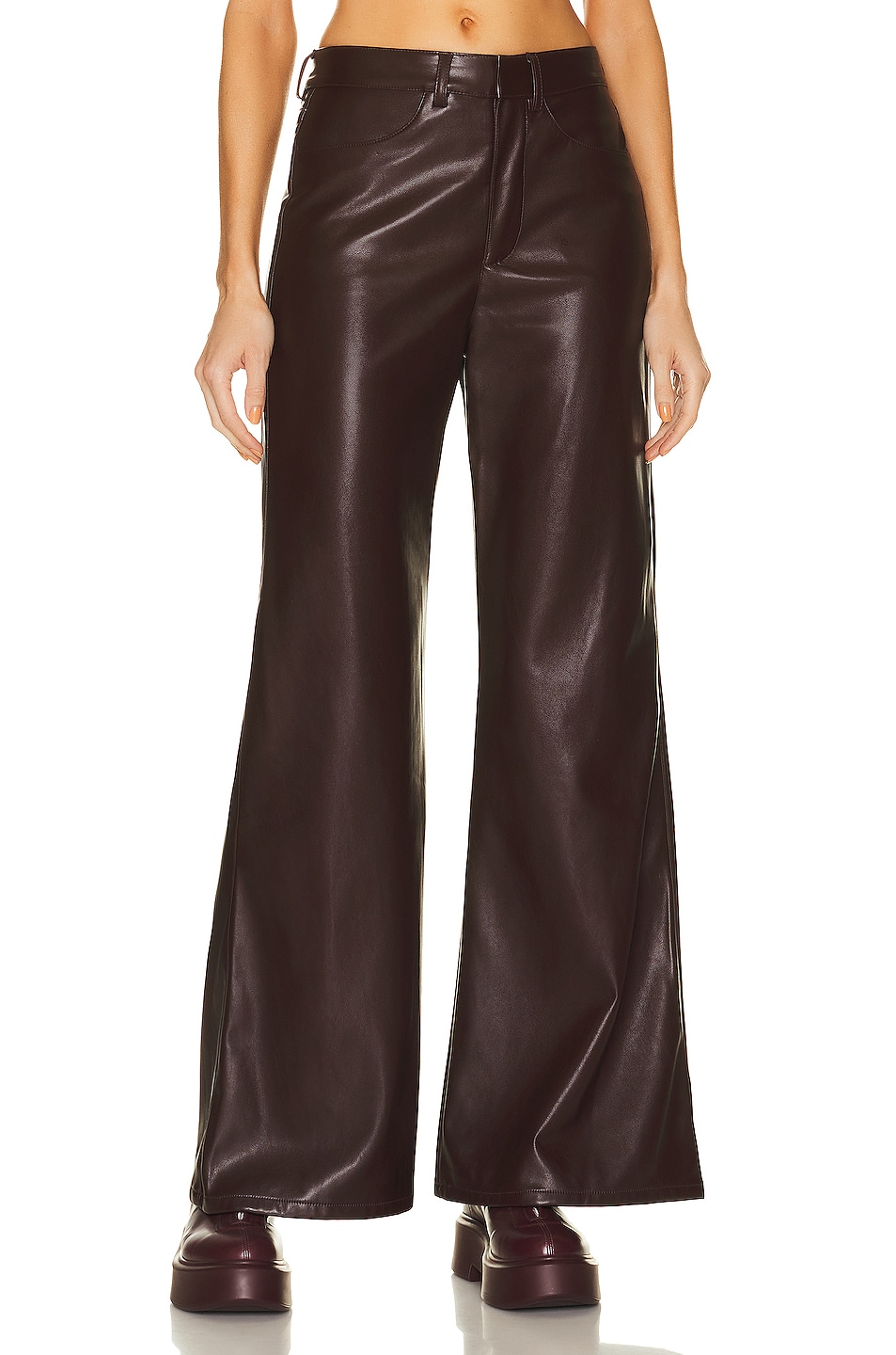 Image 1 of Enza Costa Vegan Leather Wide Leg Pant in Chocolate