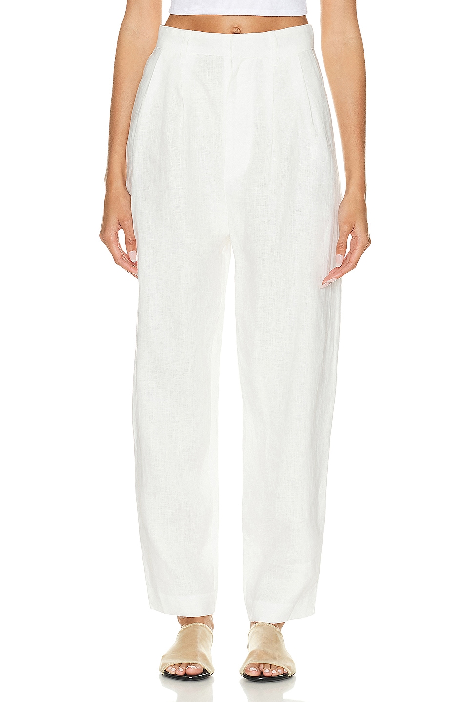 Image 1 of Enza Costa Tapered Pleated High Waist Pant in Undyed