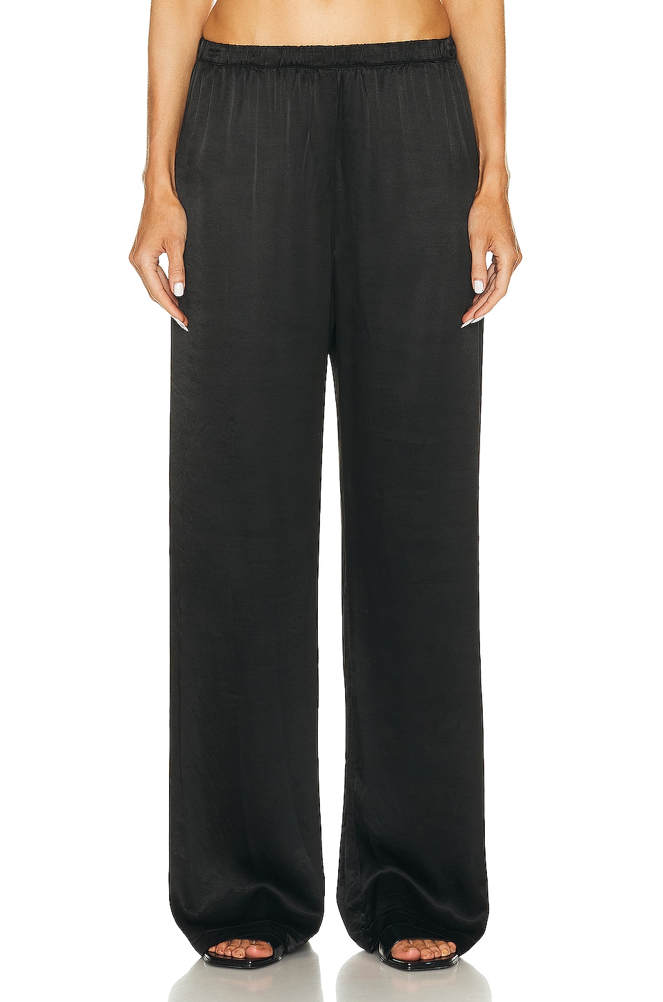 Image 1 of Enza Costa Satin Wide Leg Pant in Black