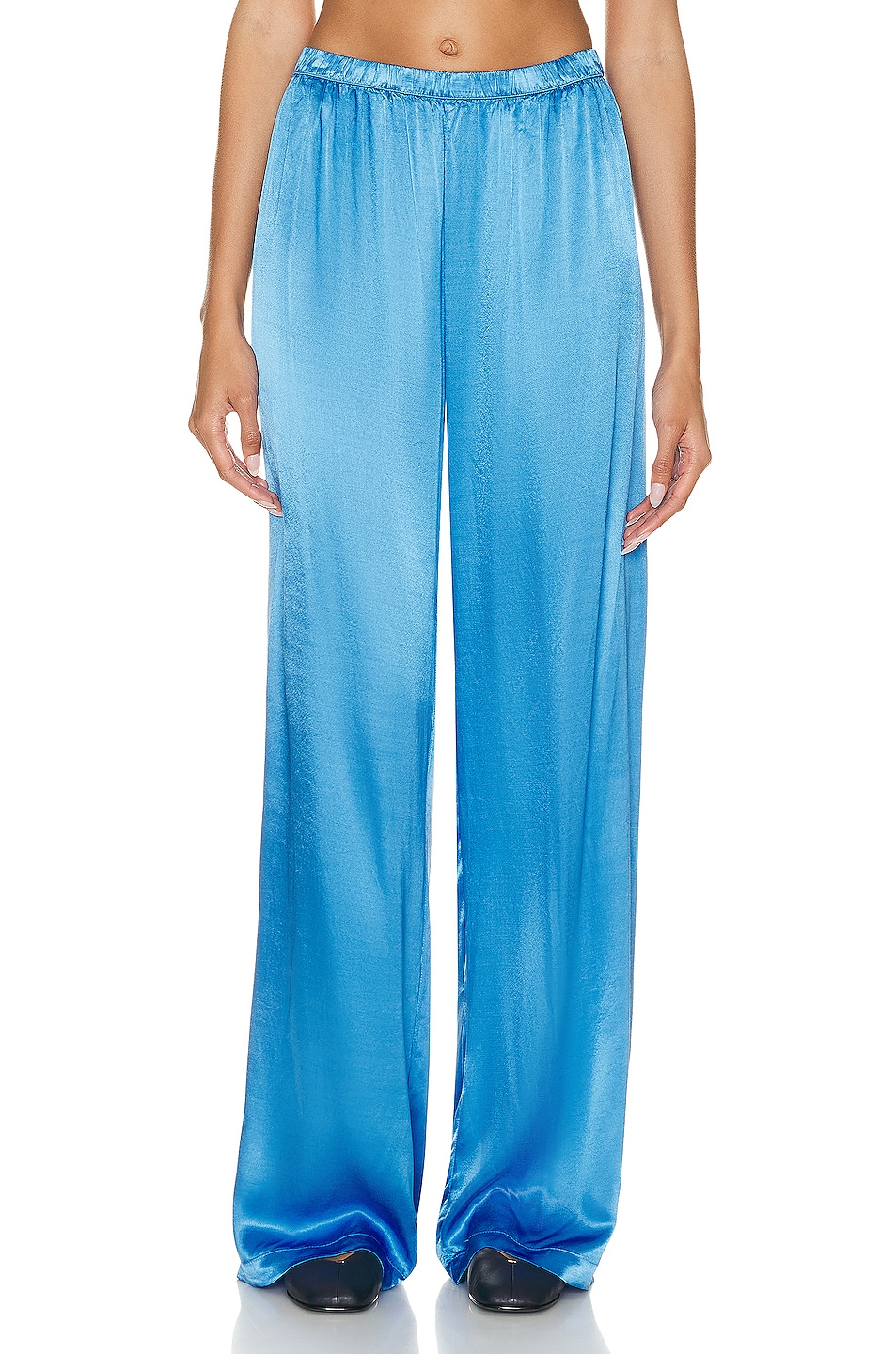 Image 1 of Enza Costa Satin Wide Leg Pant in Pool Blue