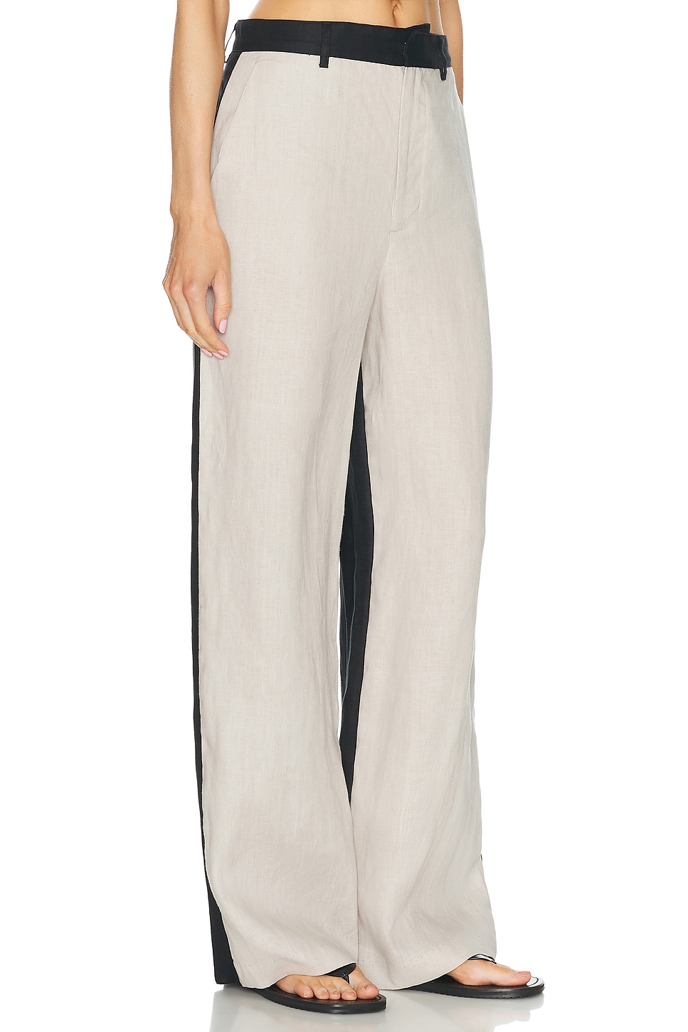 Image 1 of Enza Costa Linen Colorblock Trouser in Flax & Black